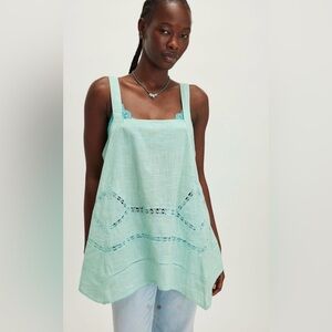 NWT free people charlotte tunic in bleached aqua sz medium cotton lacy  tank
